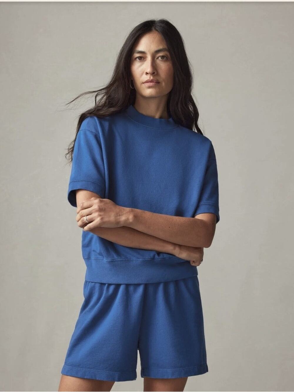 American Giant Everyday Short Sleeve Sweatshirt Pullover Cobalt Blue Size Small